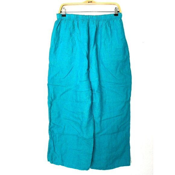Flax Heathered Turquoise Linen Wide Leg Cropped Pants Size M - Picture 2 of 7